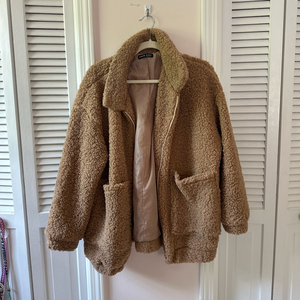 SHEIN Cozy Tan Sherpa Jacket, size small